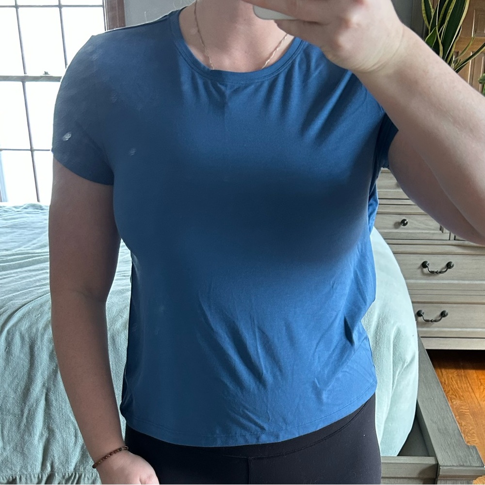 Blue Slit Back Workout Top!